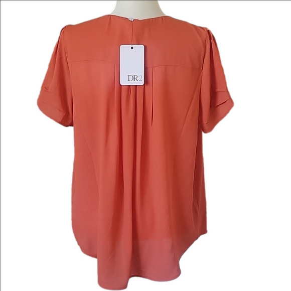 Dr2 L Orange V Neck Hawaiian Blouse NWT - Picture 5 of 8